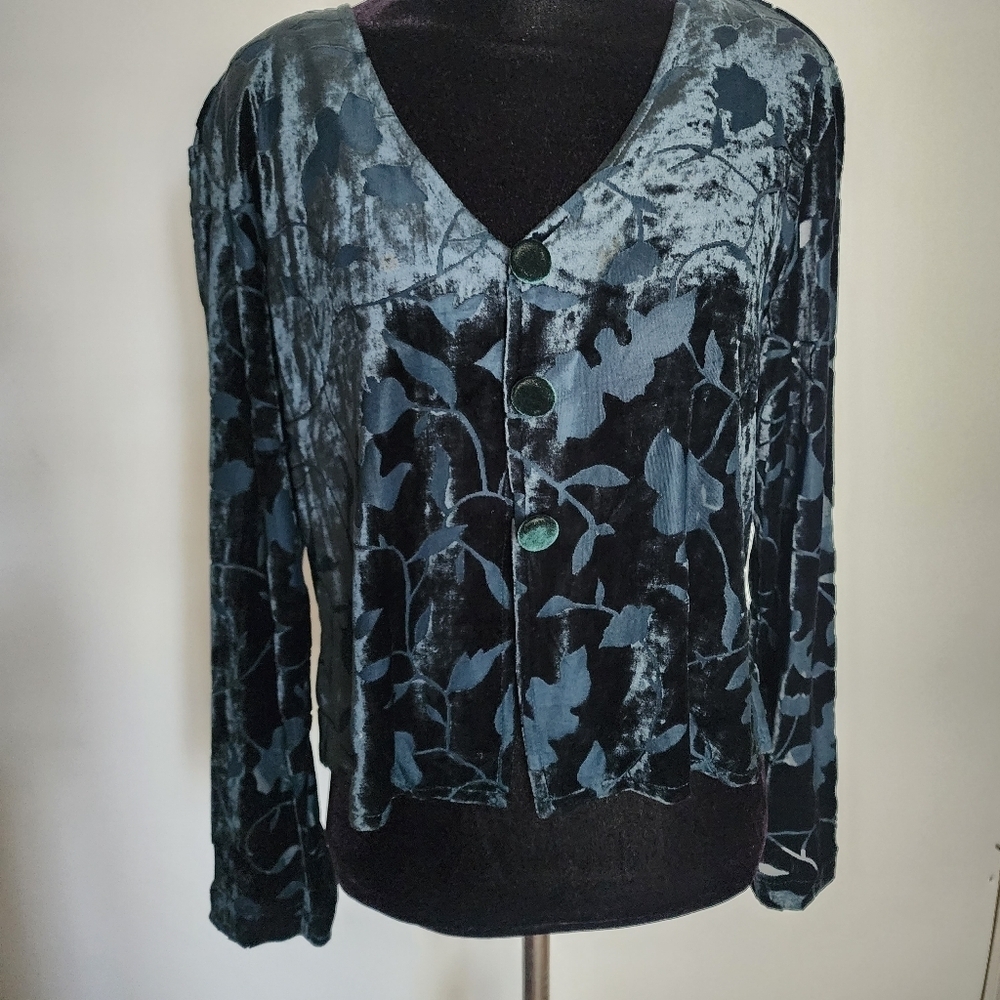 Vintage Rabbit Rabbit Rabbit Velvet Devoré Top Green Whimsygoth Size 14 - Picture 12 of 15